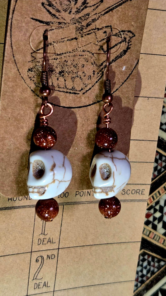 Goldstone Skull Earrings
