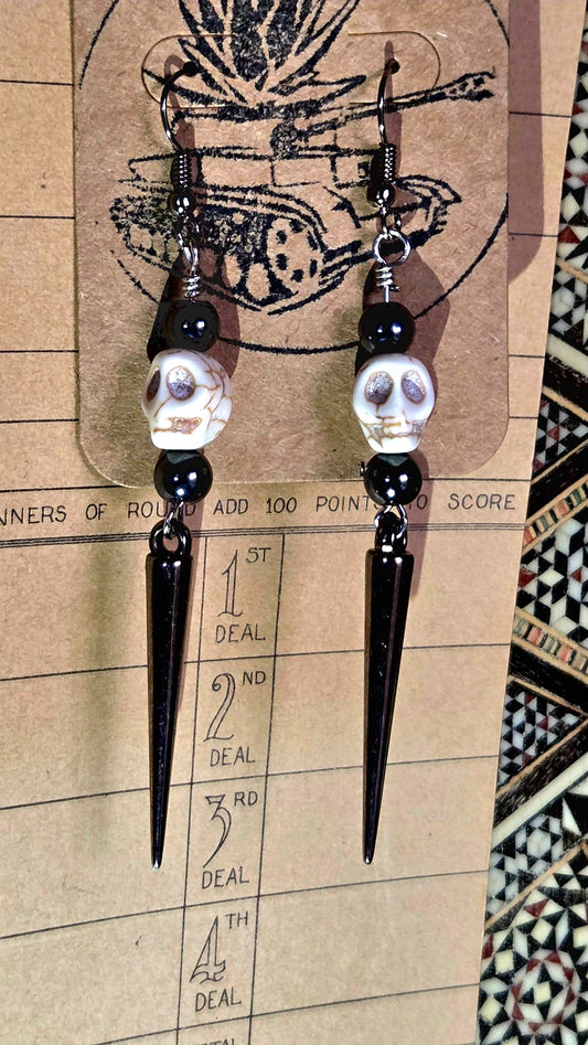Silver Skull Spike Earrings