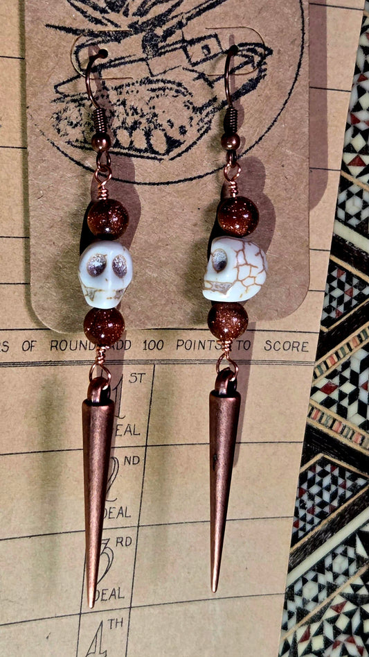 Copper Skull Spike Earrings