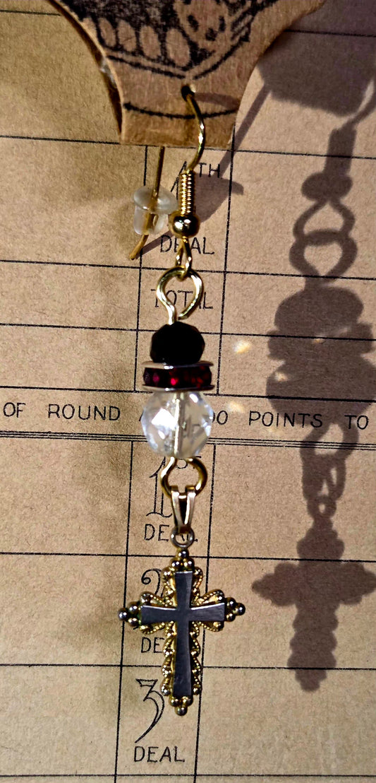Cross and Crystal Single Earring